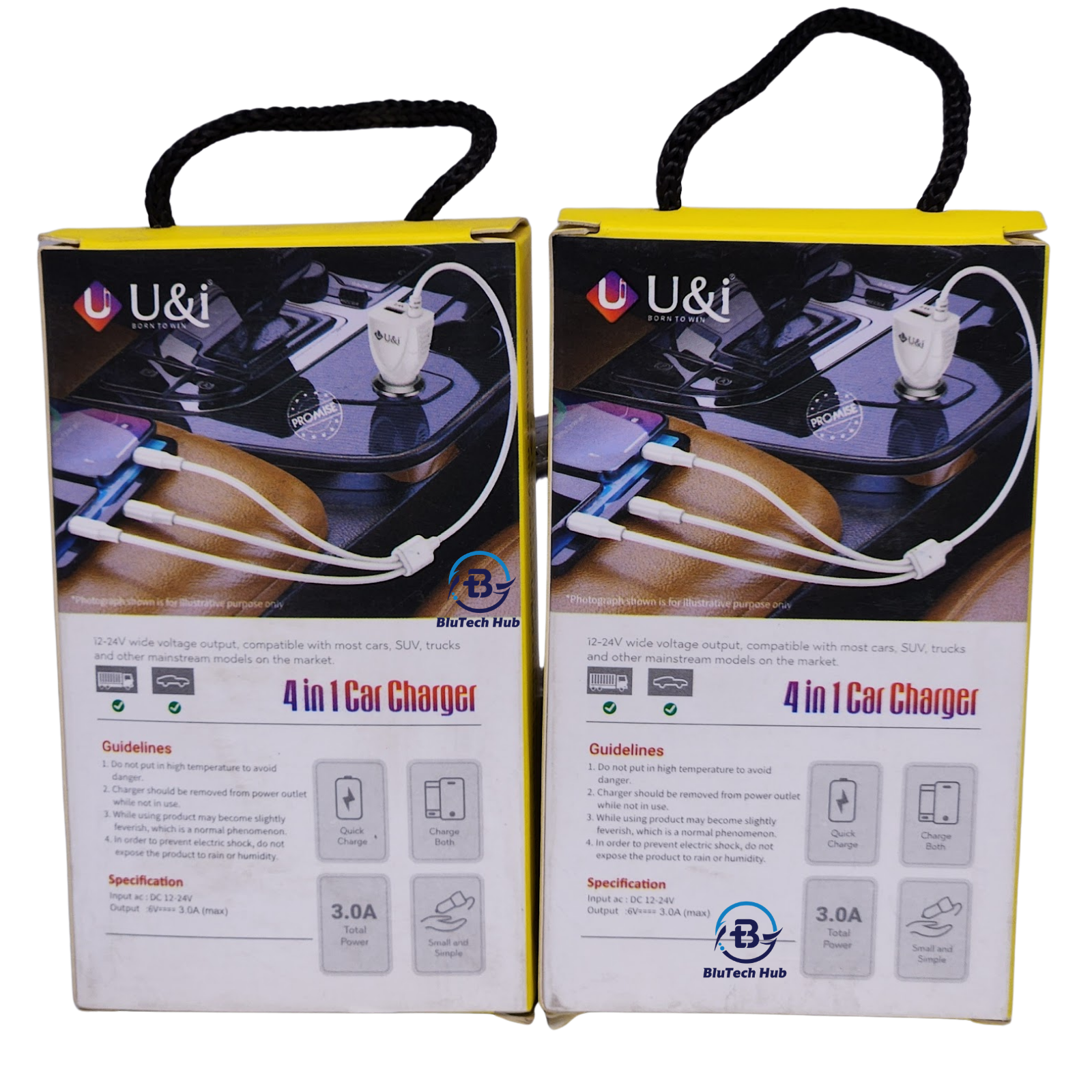 4-in-1 Car Charger Type C Lightning USB