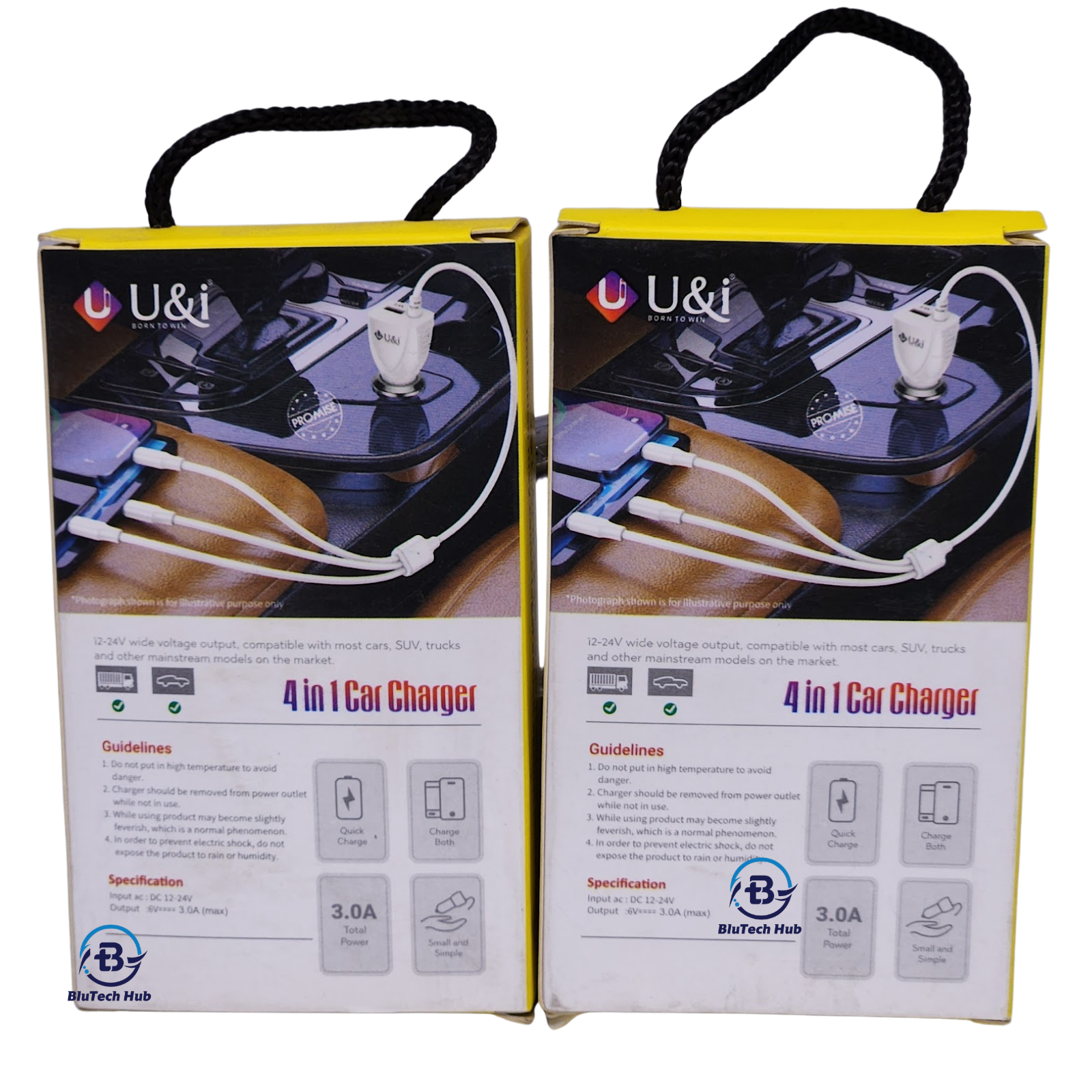 4-in-1 Car Charger Type C Lightning USB